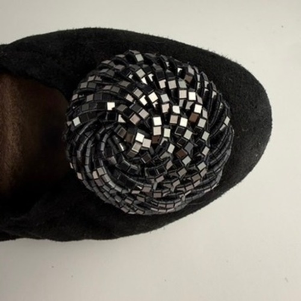AGL Black Suede Flats 9 Leather Metal Rosette Flats Heel Ballet Minimal Office - Picture 8 of 12